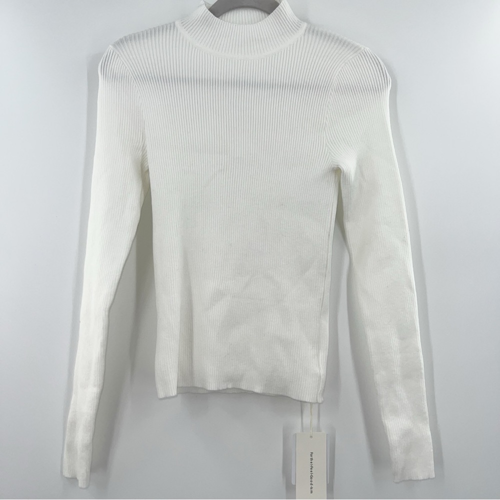 Commense NWT Mock Neck Rib Long Sleeve Knit Top in White size Small - Picture 2 of 8